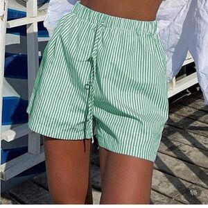Green & White Striped High Waist Beach Lounge Shorts. New. Size S.